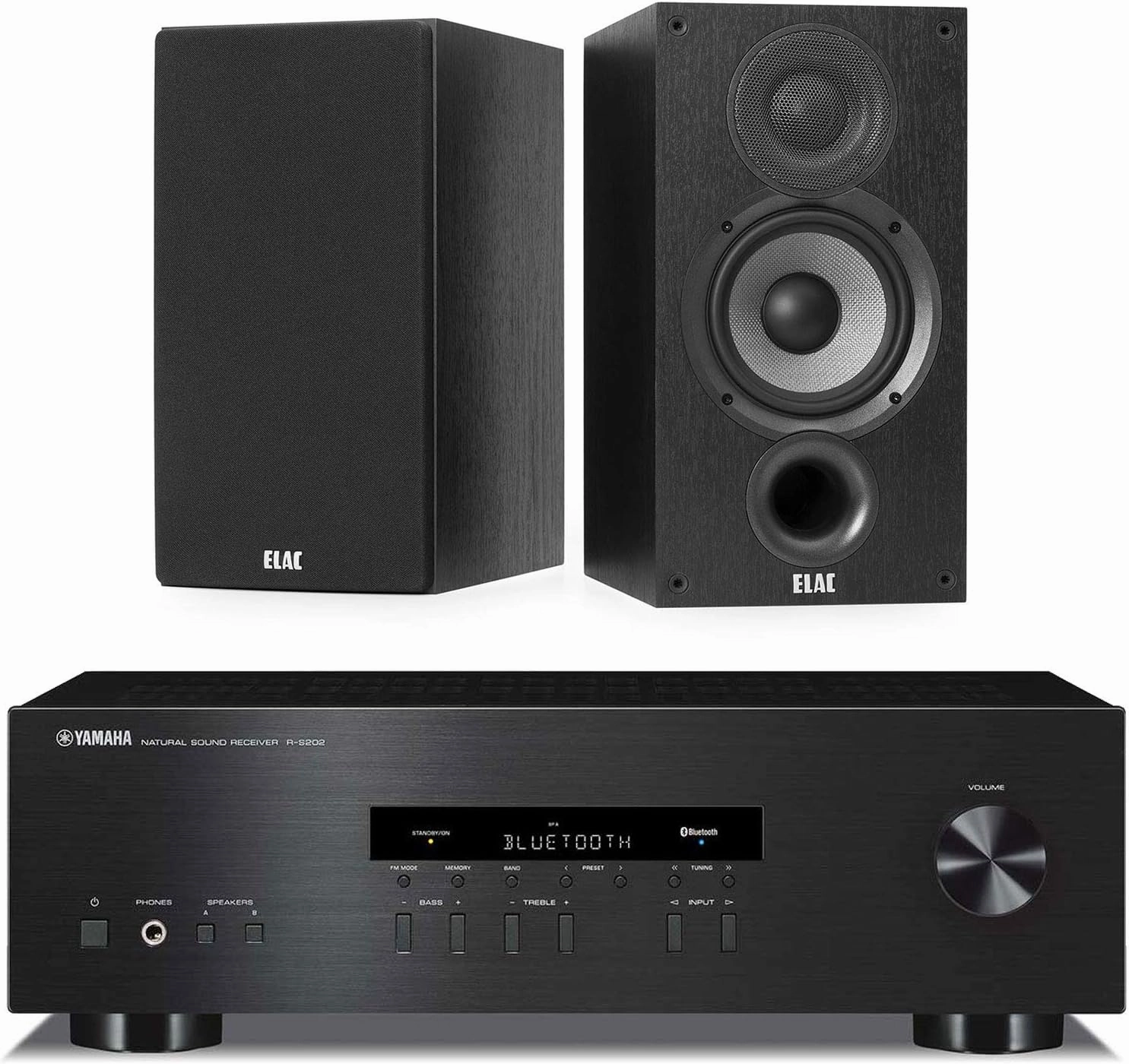 Yamaha RS202BL Bluetooth Stereo Receiver Bundle with Elac Debut 2.0 B5.2 Bookshelf Speakers - (Pair) Black