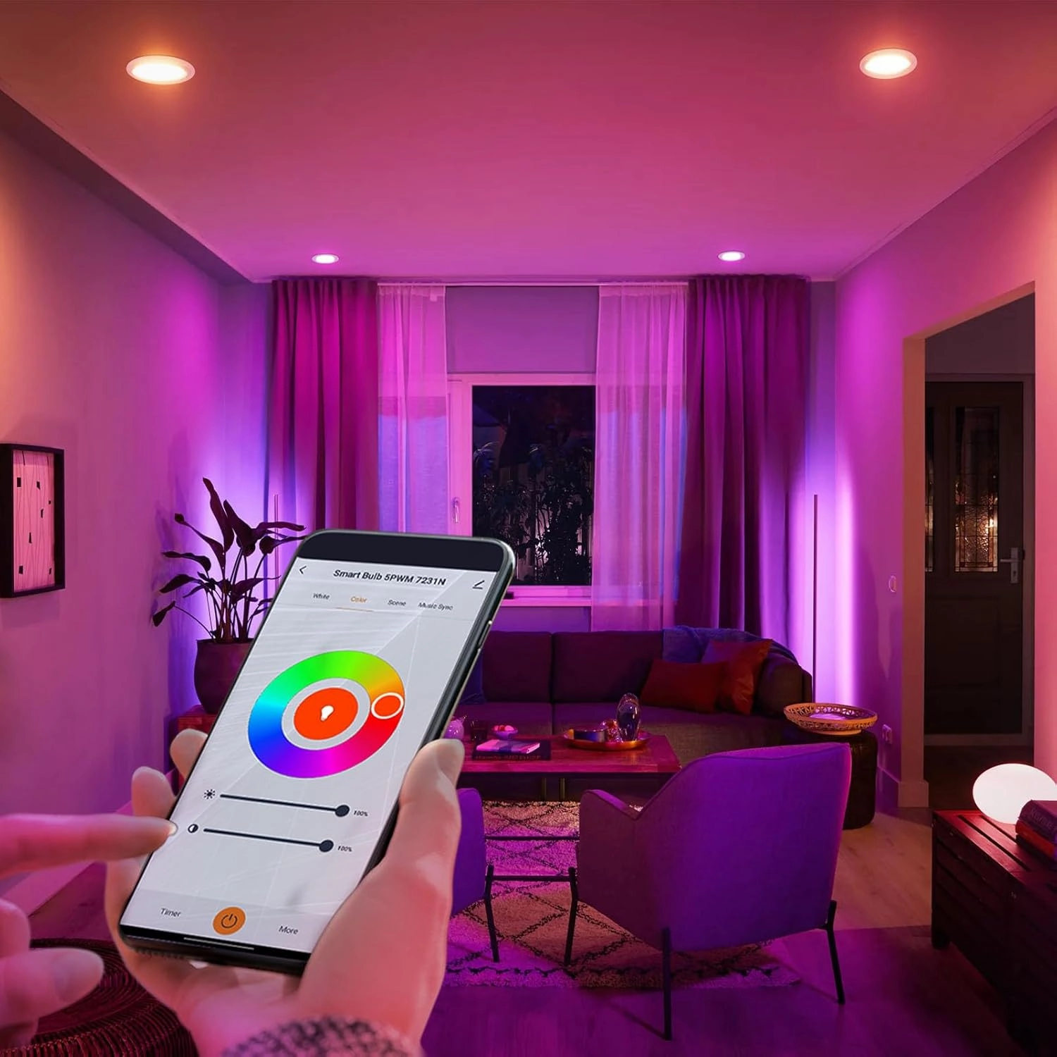 YGS-Tech 4 Inch RGB WiFi Recessed Lighting Downlight, 9W Compatible With Alexa and Google Home, Dimmable RGB & CCT 2700-6500K Color Changing, 120V LED Ceiling Light With Driver (4 Pack)