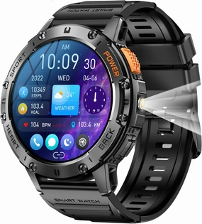 Yihou Military Smart Watches for Men with Flashlight IP68 Waterproof Smartwatch Tactical Rugged Outdoor Sports Fitness Tracker Watch Bluetooth Call Black