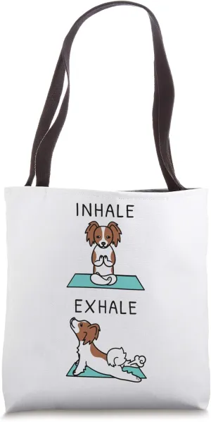 Yoga Inhale Exhale Papillon Dog Tote Bag