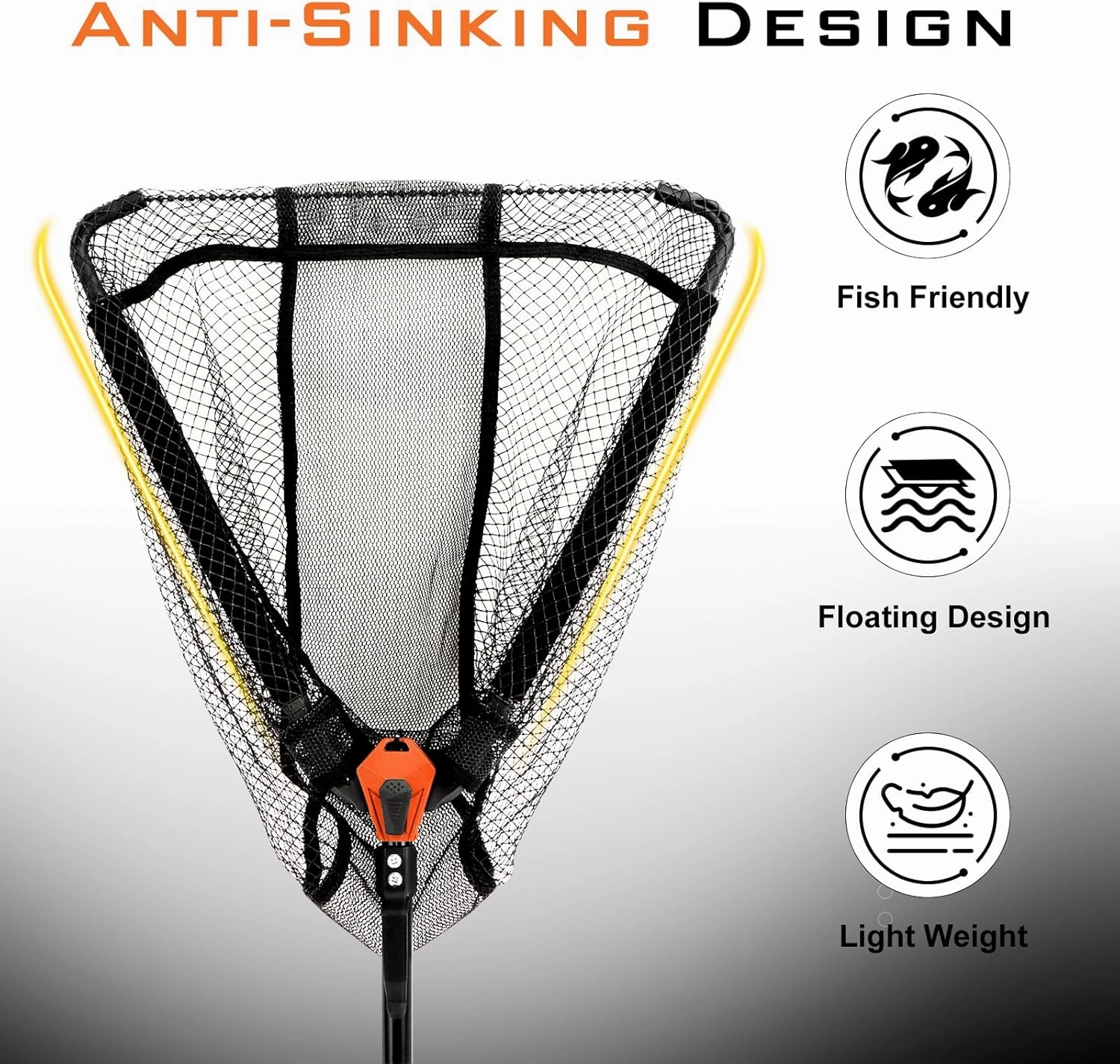 YVLEEN Floating Fishing Net Fish Landing Net - Upgraded Design Foldable & Lightweight Freshwater Fishing Landing Net, Ultra-Thin Rubber Fish Net Easy Catch and Release, Fishing Gifts for Men