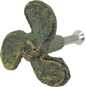 Zeckos Set of 6 Verdigris Green Cast Iron Boat Propeller Cabinet Knobs - Nautical Drawer Pulls for Rustic Coastal Charm - Easy Installation - 1.75 Inch Diameter