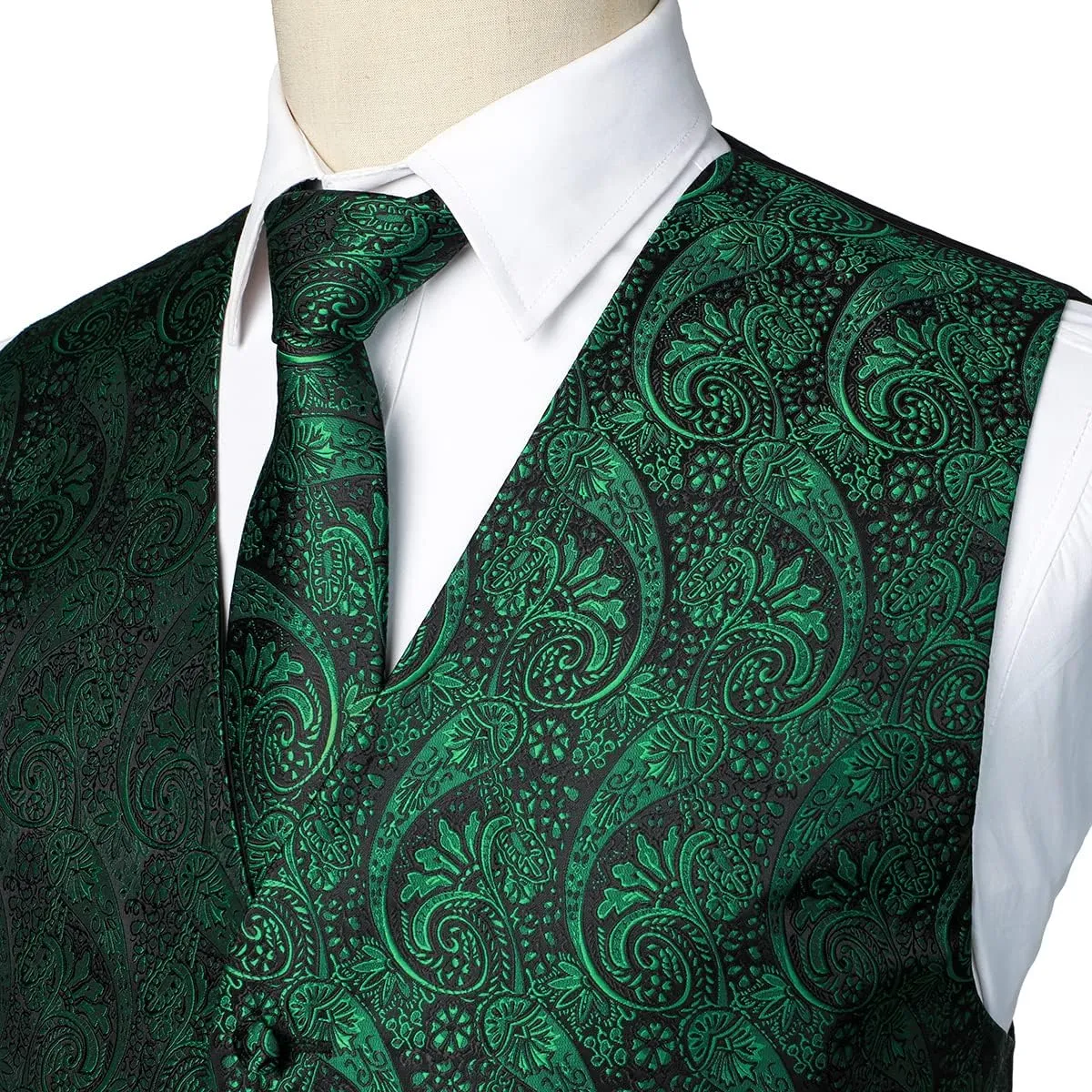 ZEROYAA Mens Classic 3pc Jacquard Paisley Vest Set Necktie Pocket Square Waistcoat for Suit or Tuxedo